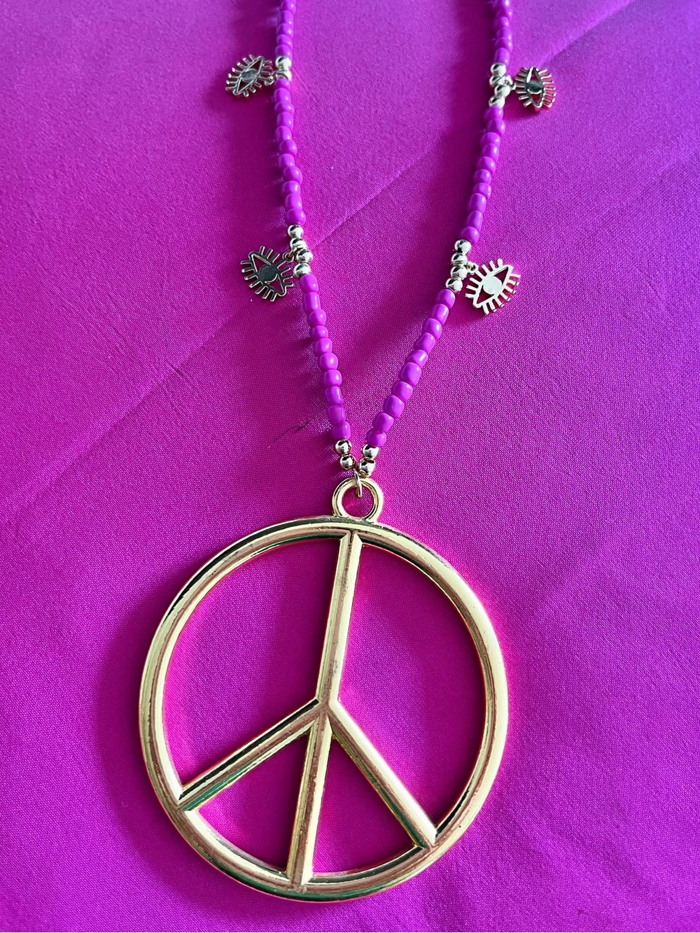 UNIQUE BOHEMIAN EVIL EYE GOLD PEACE SIGN NECKLACE